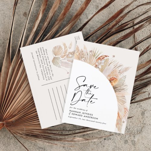 Modern rustic botanical elegant pampas grass announcement postcard