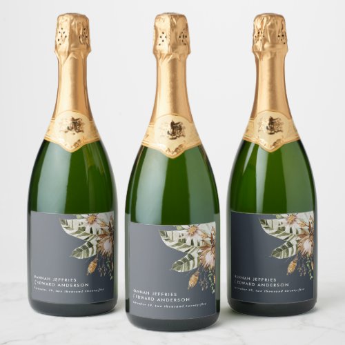 Modern rustic botanical elegant tropical wedding c sparkling wine label