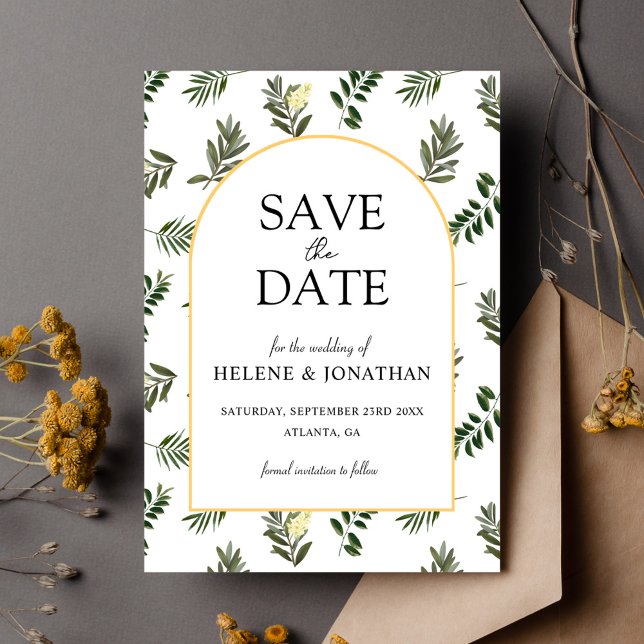 Modern Rustic Botanical Elegant Wedding Save The Date (Modern Rustic Botanical Elegant Wedding Save The Date)