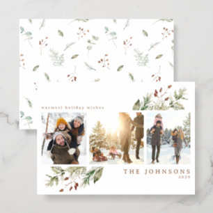 Modern Rustic Botanical Family Photo Christmas Letterpress Photo Cards