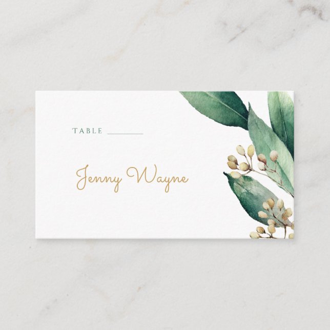 Modern rustic botanical greenery escort cards (Front)