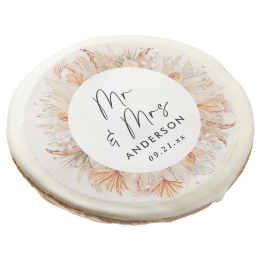 modern rustic botanical pampas grass Mr & Mrs  Sugar Cookie (Angled)