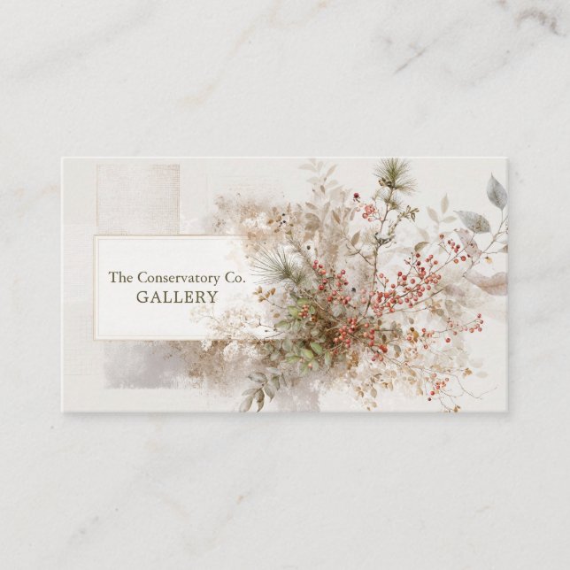 Modern Rustic Botanical Red Berry Collage Business Card (Front)