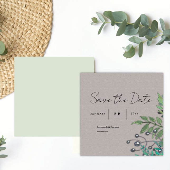 Modern Rustic Botanical Wedding Save The Date (Creator Uploaded)