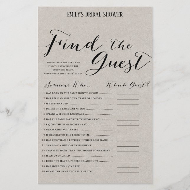 Modern Rustic Bridal Shower Game PRINTED (Front)