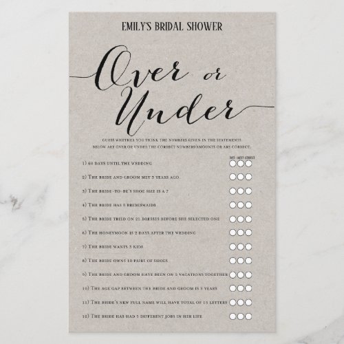 Modern Rustic Bridal Shower Game PRINTED