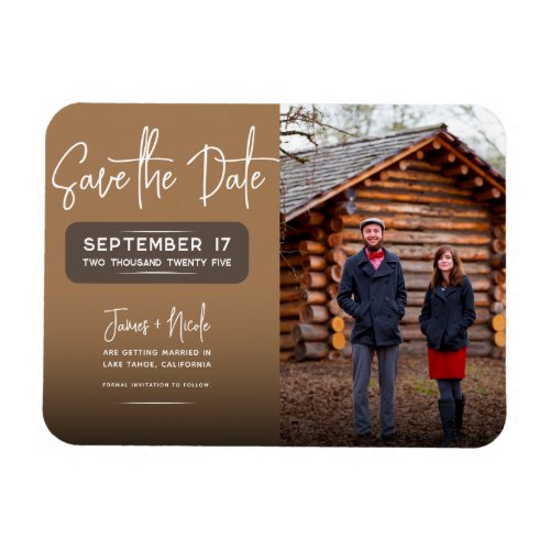 Modern Rustic Brown Photo Save the Date Wedding  Magnet