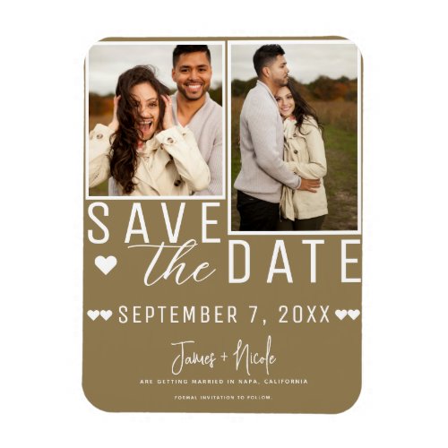 Modern Rustic Brown Save the Date 2 Photo Wedding Magnet