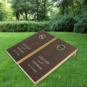 Modern Rustic Brown Wood Wedding Monogram Cornhole Set