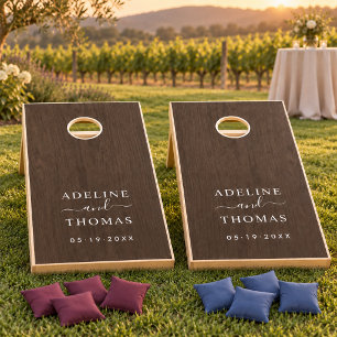 Modern Rustic Brown Wood Wedding Monogram Cornhole Set