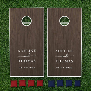 Modern Rustic Brown Wood Wedding Monogram Cornhole Set