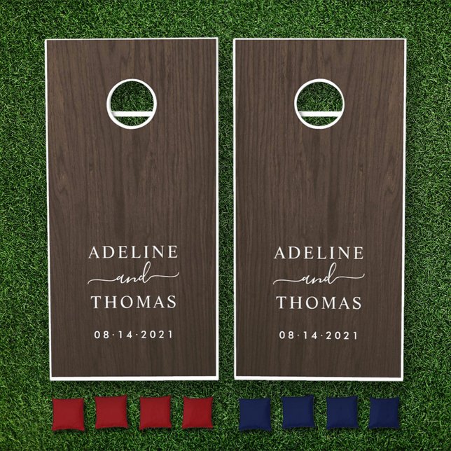 Modern Rustic Brown Wood Wedding Monogram Cornhole Set (Creator Uploaded)