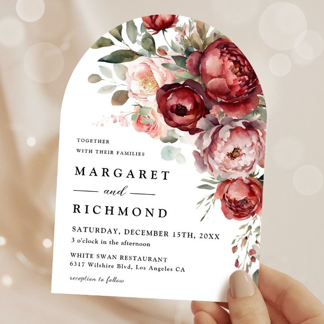 Modern Rustic Burgundy Blush Floral Arch Wedding Invitation (Creator Uploaded)