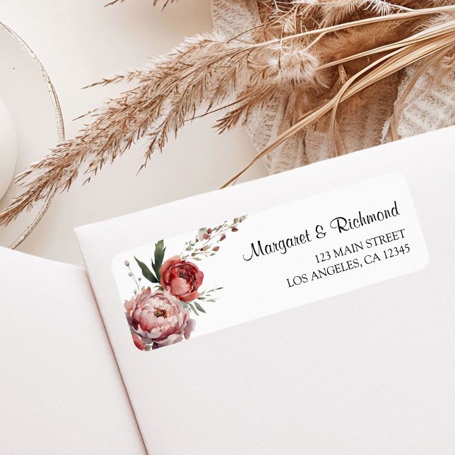 Modern Rustic Burgundy Floral Wedding Address Label (Creator Uploaded)