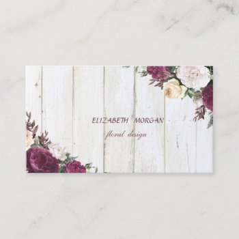 Modern Rustic Burgundy Floral Wood Texture Business Card by Biglibigli at Zazzle