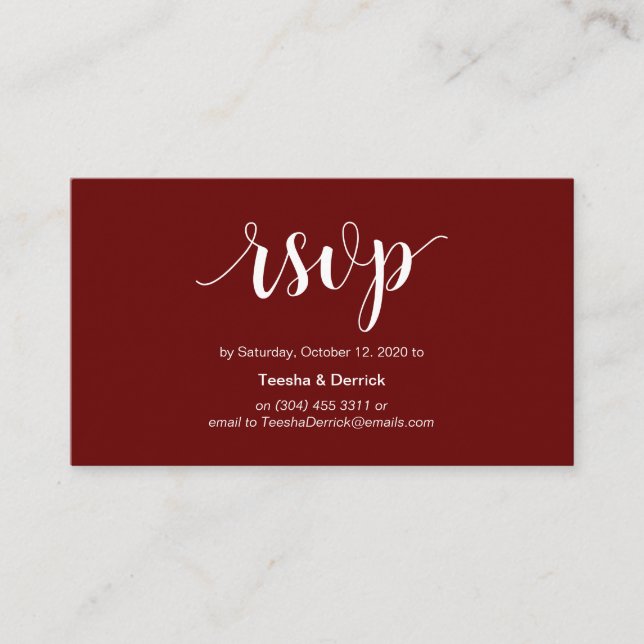 Modern Rustic, Burgundy script, online RSVP Enclosure Card (Front)