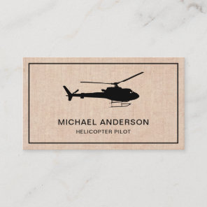 Modern Rustic Burlap Helicopter Pilot Business Card