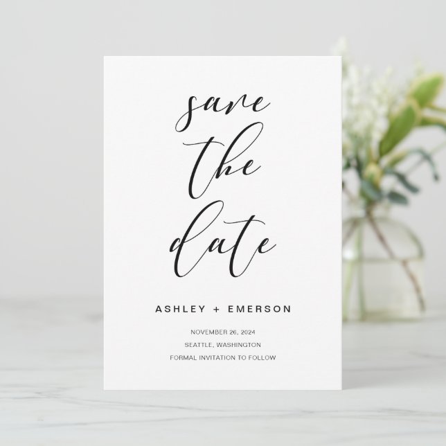 Modern Rustic Calligraphy For Elegant Wedding Save The Date (Standing Front)
