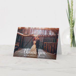 Modern Rustic Calligraphy Photo Wedding Fold Thank You Card