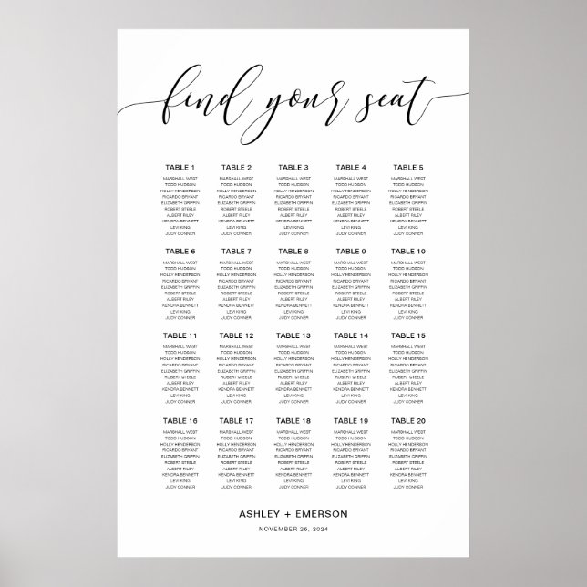 Modern Rustic Calligraphy Seating Chart Poster (Front)