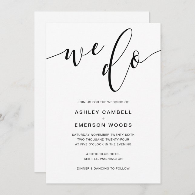Modern Rustic Calligraphy WE DO Wedding Invite (Front/Back)