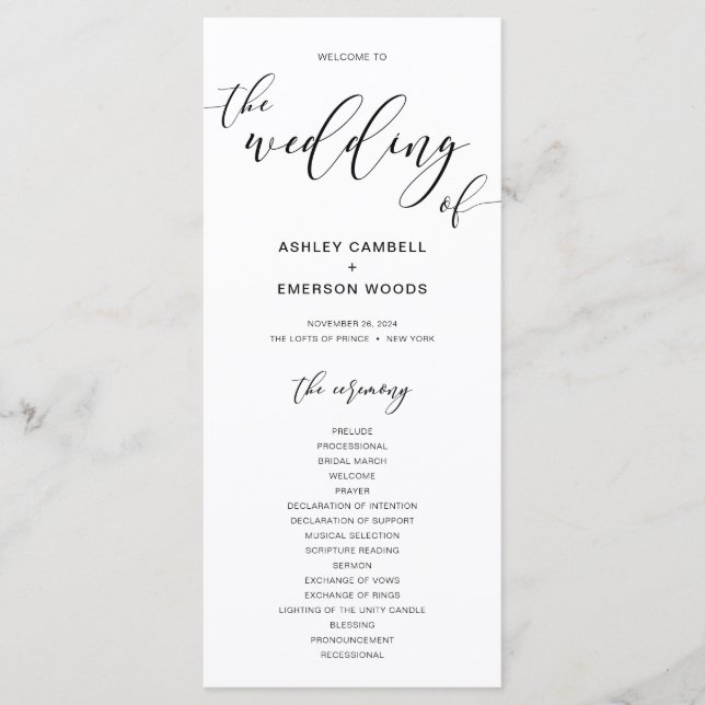 Modern Rustic Calligraphy Wedding Ceremony Program (Front)