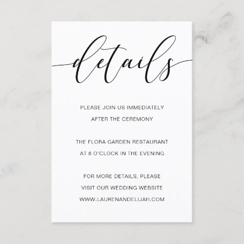 Modern Rustic Calligraphy Wedding Details Card