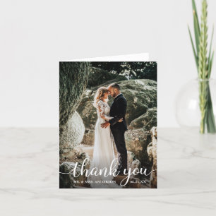 Modern Rustic Calligraphy Wedding Photo Note Thank You Card