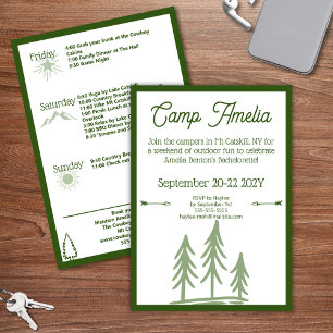 Modern Rustic Camp Bachelorette Itinerary Green Invitation