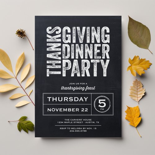 Modern Rustic Chalkboard Thanksgiving Dinner Party Invitation