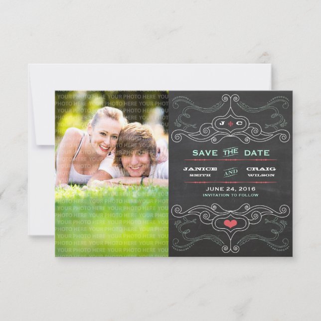 Modern Rustic Chalkboard Typography Save the Date (Front)