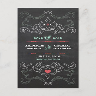 Modern Rustic Chalkboard Typography Save the Date Announcement Postcard