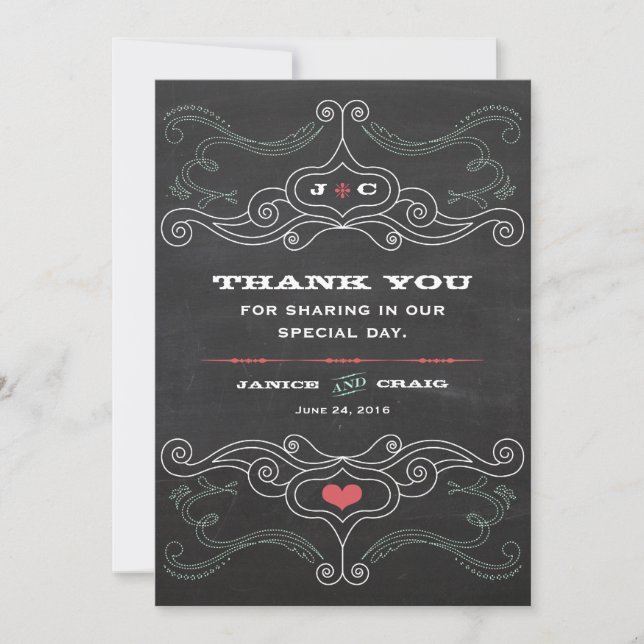 Modern Rustic Chalkboard Typography Thank You Card (Front)