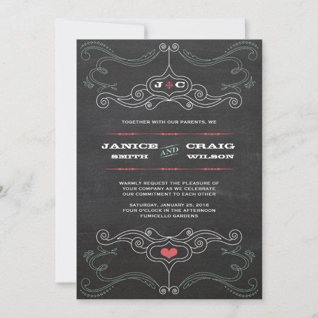 Modern Rustic Chalkboard Typography Wedding Invitation (Front)