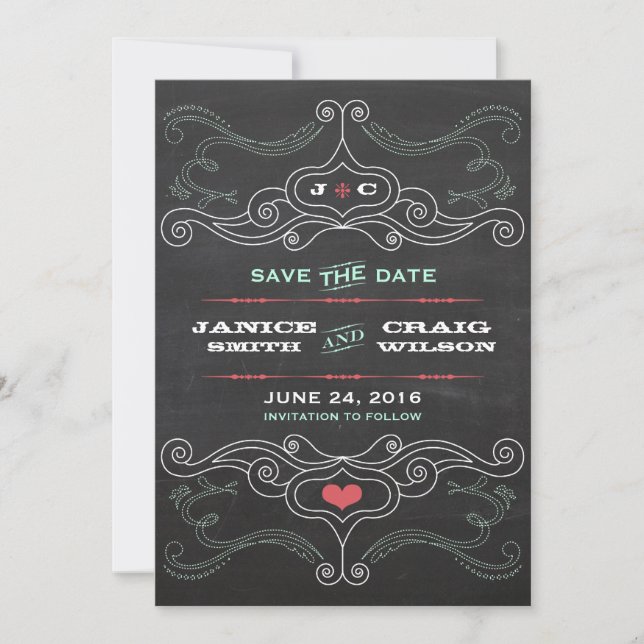 Modern Rustic Chalkboard Typography Wedding Save The Date (Front)