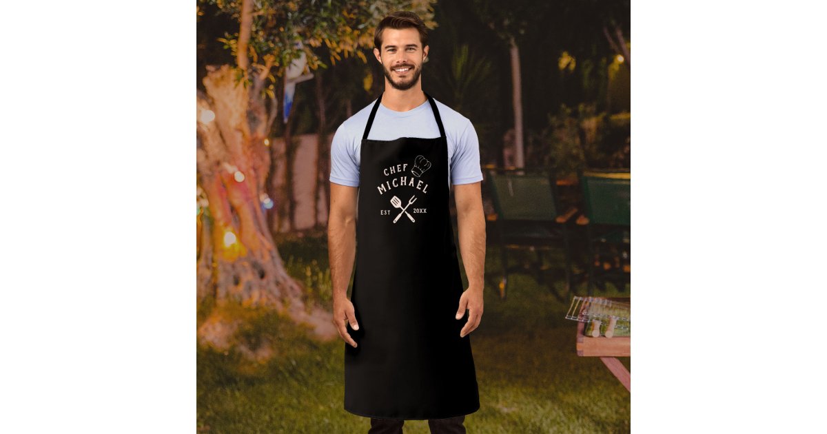 Modern Rustic Chef Custom Name BBQ Adult Apron