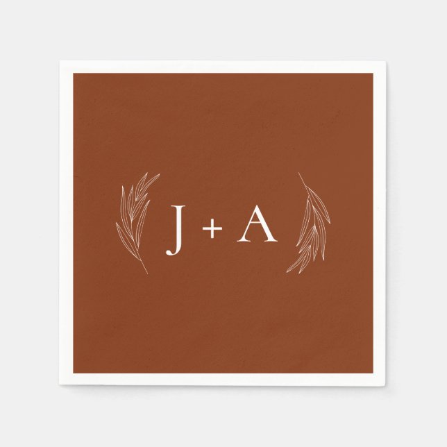 Modern Rustic Chic Botanical Monogram Wedding Napkins (Front)