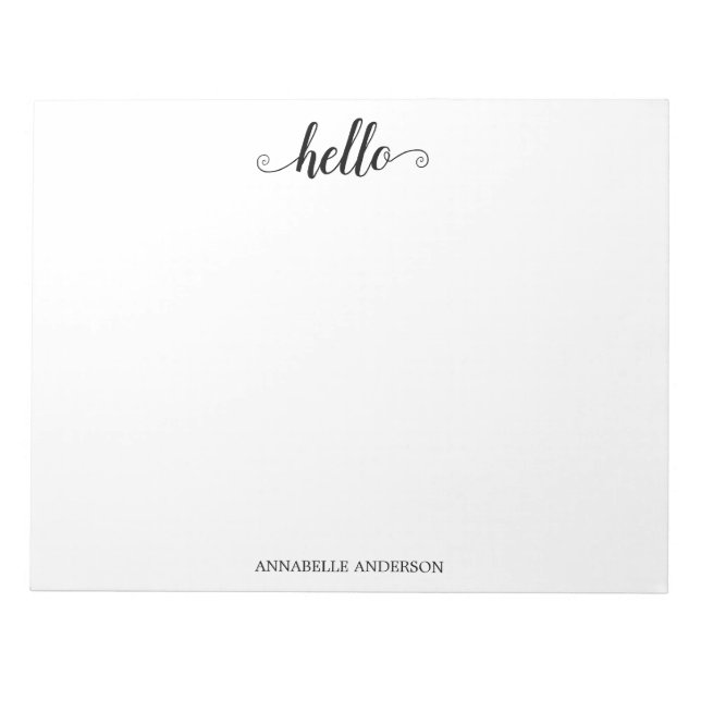 Modern Rustic Chic Elegant Script Black Gray Hello Notepad (Front)