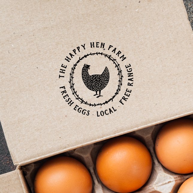 Modern Rustic Chicken Farm Personalized Egg Self-inking Stamp (Rubber Stamp Mock-up)