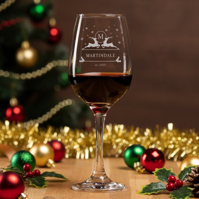 Modern Rustic Christmas Monogram Personalized Wine Glass (Creator Uploaded)