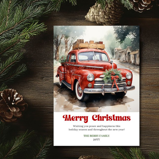 Modern rustic Christmas red car holiday design (Modern rustic Christmas red car holiday design)