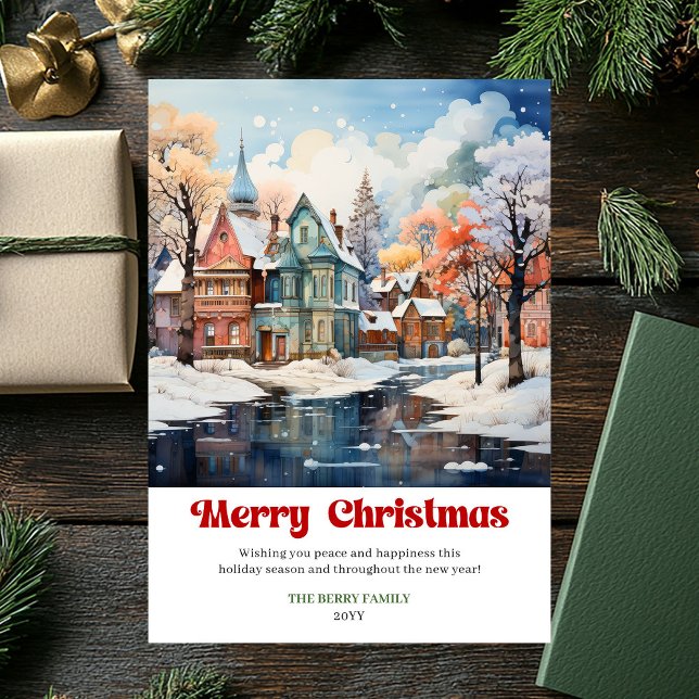 Modern rustic Christmas scene festive holiday card (Modern rustic Christmas scene festive holiday card)
