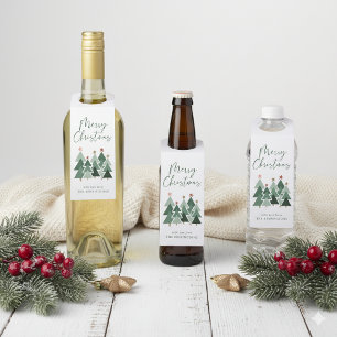 Modern Rustic Christmas Trees Typography Bottle Hanger Tag