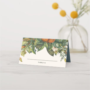 Modern rustic citrus orange blossom wedding table place card