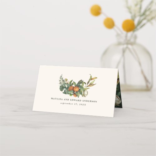 Modern rustic citrus orange blossom wedding table place card