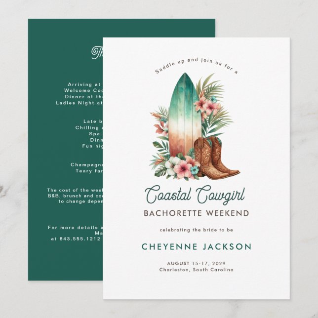 Modern Rustic Coastal Cowgirl Bachelorette Invitat Invitation (Front/Back)