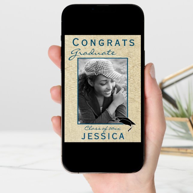 Modern Rustic Congrats Graduate Graduation Photo Card (Front Digital)
