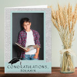Modern Rustic Congratulations Graduation Photo Card<br><div class="desc">Modern Rustic Congratulations Graduation Card with a Graduate Name and a Photo. Graduation card with graduation cap, text Congratulations, a name and a photo of the graduate on the front side - personalize with your name and your photo. The background is a grey rustic background. Personalize the text inside the...</div>