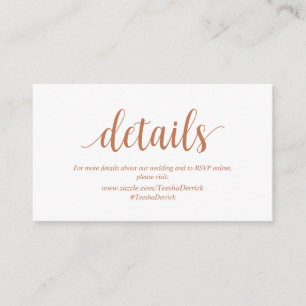 Modern Rustic, Copper color, Wedding Details Enclosure Card