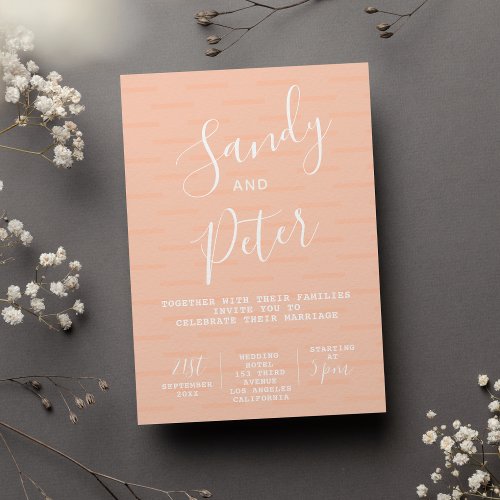 Modern rustic coral peach backyard birch wedding i invitation